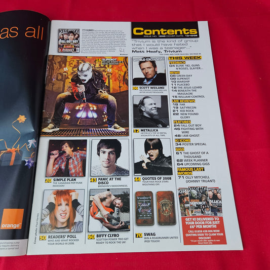 Kerrang! Magazine 13 December 2008 (1376) Fall Out Boy Slipknot Metallica Paramore
