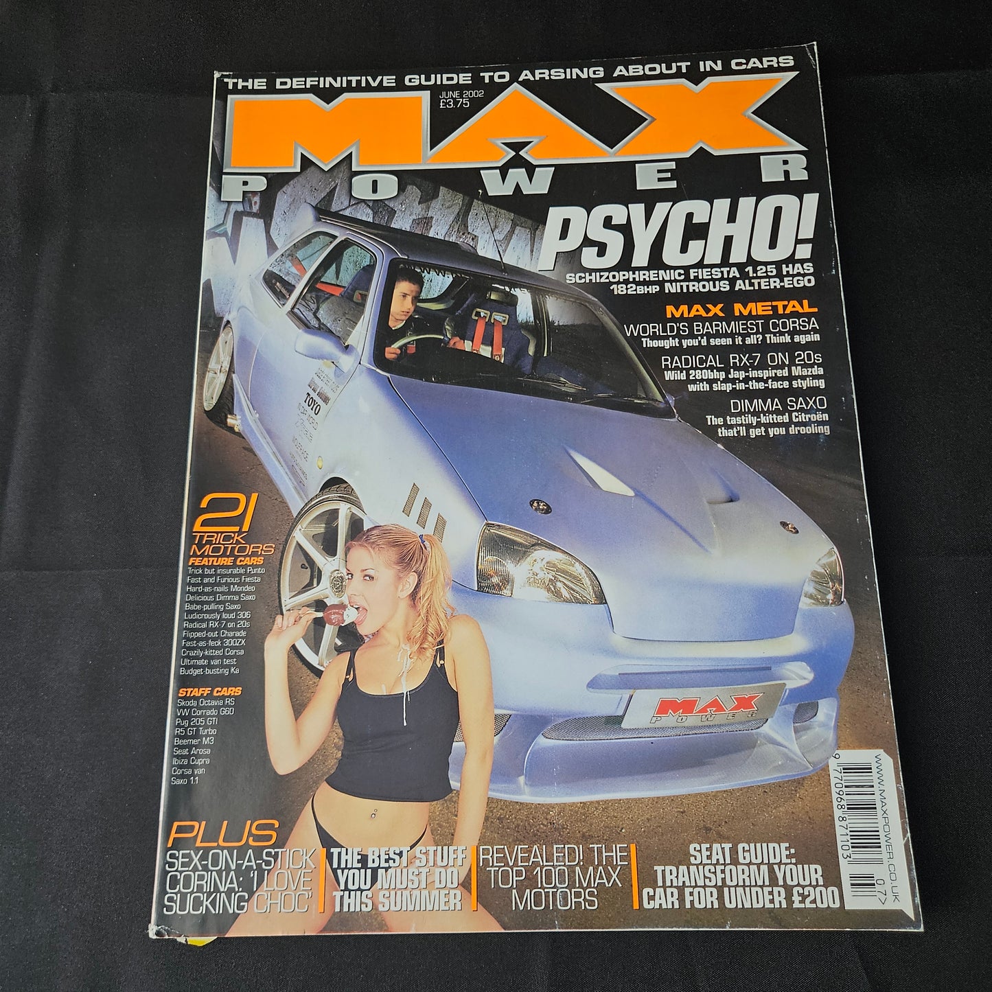 Max Power Magazine June 2002 (1384) Corina Ford Fiesta Psycho Vauxhall Corsa Mazda RX-7 Citroen Saxo Nissan 300ZX Modified Tuning Cars Glamour Models