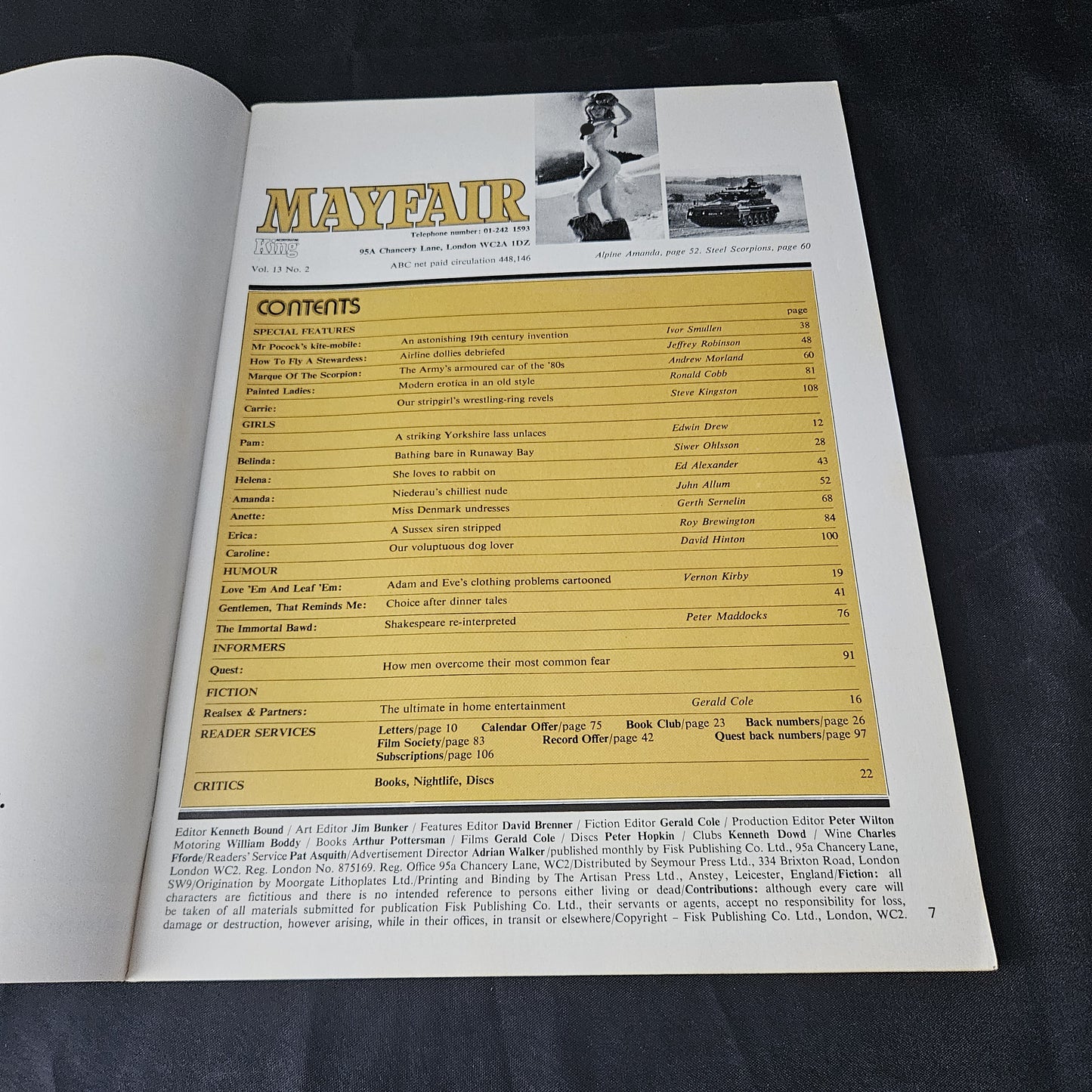 Mayfair Magazine February 1978 Volume 13 Number 2 (1387) Amanda Sue Adey Anette Pam Belinda Helena Erica Caroline Glamour Models