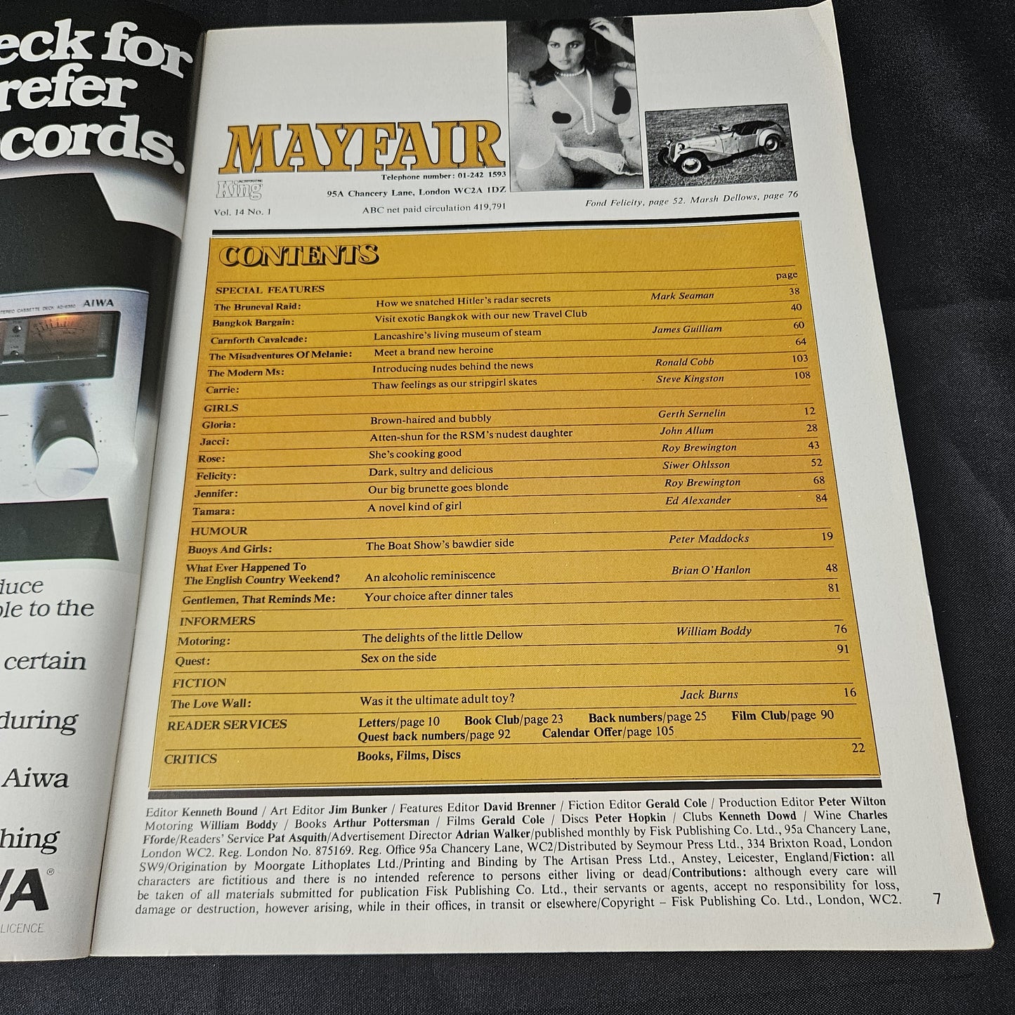 Mayfair Magazine January 1979 Volume 14 Number 1 (1387) Felicity Driscoll Poster Jacci Gloria Rose Jennifer Tamara Glamour Models