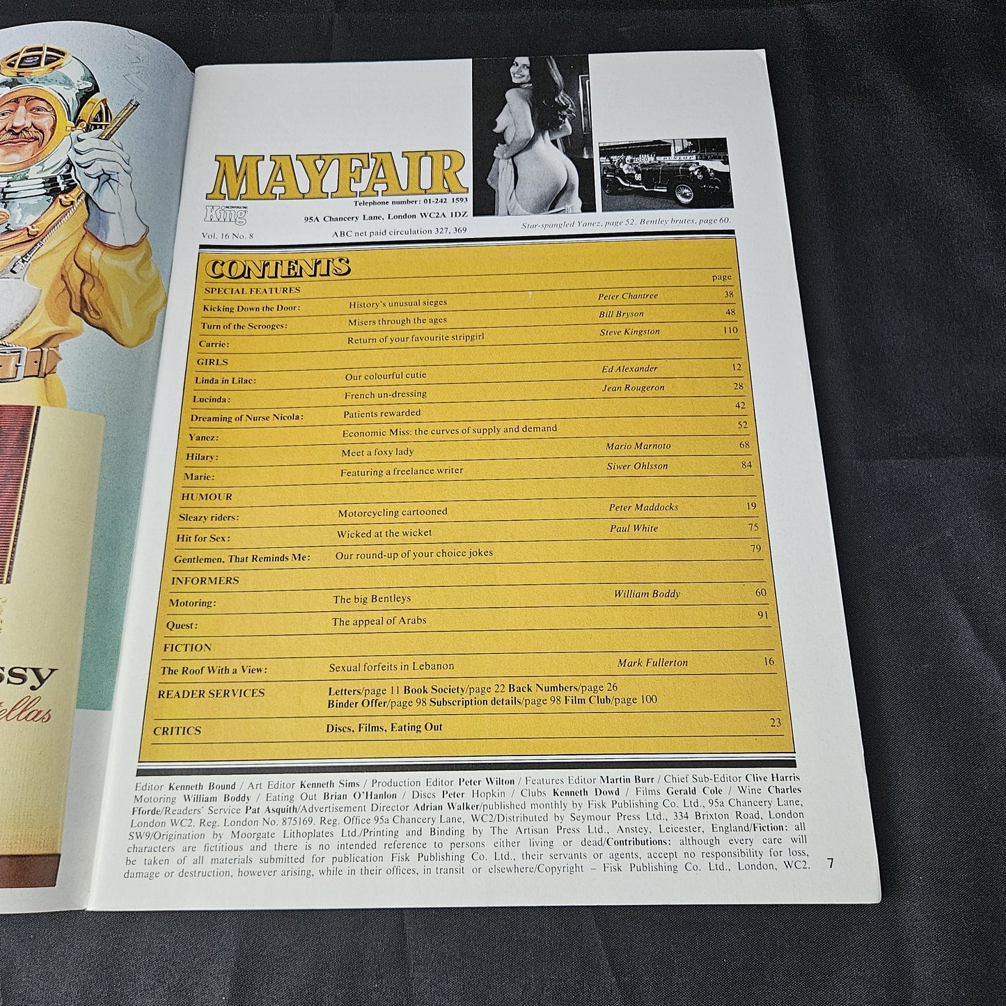 Mayfair Magazine Volume 16 Number 8 August 1981 (1387) Yanez Lancaster Poster Linda Lucinda Nicola Hilary Marie Glamour Models Bentley Cars
