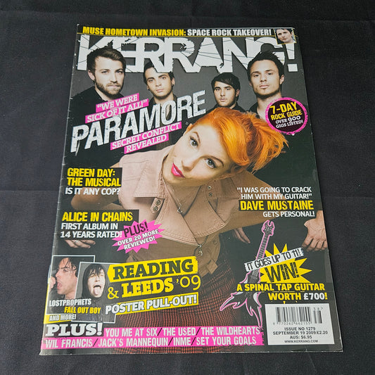 Kerrang! Magazine September 19 2009 Issue 1279 (1388) Paramore Hayley Williams Muse Green Day Alice In Chains Megadeth Dave Mustaine Fall Out Boy Bands Singers