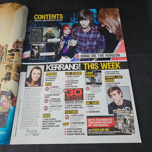 Kerrang! Magazine November 7 2009 Issue 1286 (1388) Biffy Clyro Jared Leto 30 Seconds To Mars Weezer Bring Me The Horizon Nirvana Bands Singers