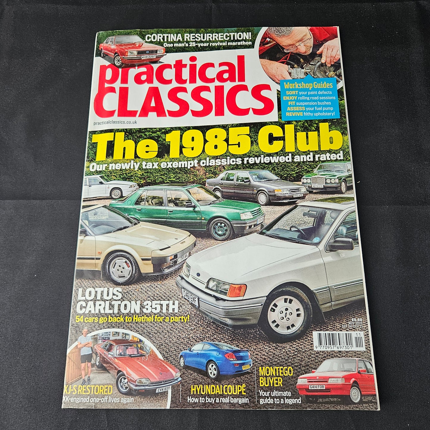 Practical Classics Magazine November 2025 (1399) 1985 Club Lotus Carlton Ford Cortina Hyundai Coupe Montego Jaguar XJS
