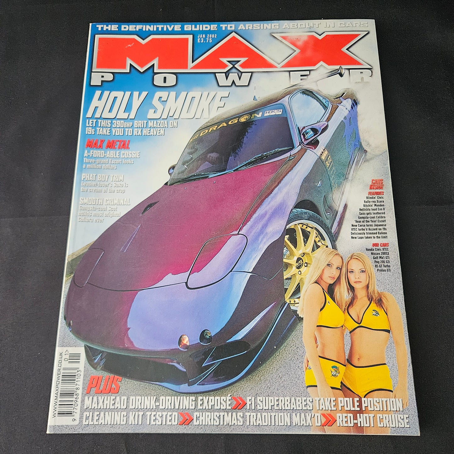 Max Power Magazine January 2002 (1403) Jakki Degg POSTER Mazda RX-7 Citroen Xsara Honda Civic F1 Superbabe