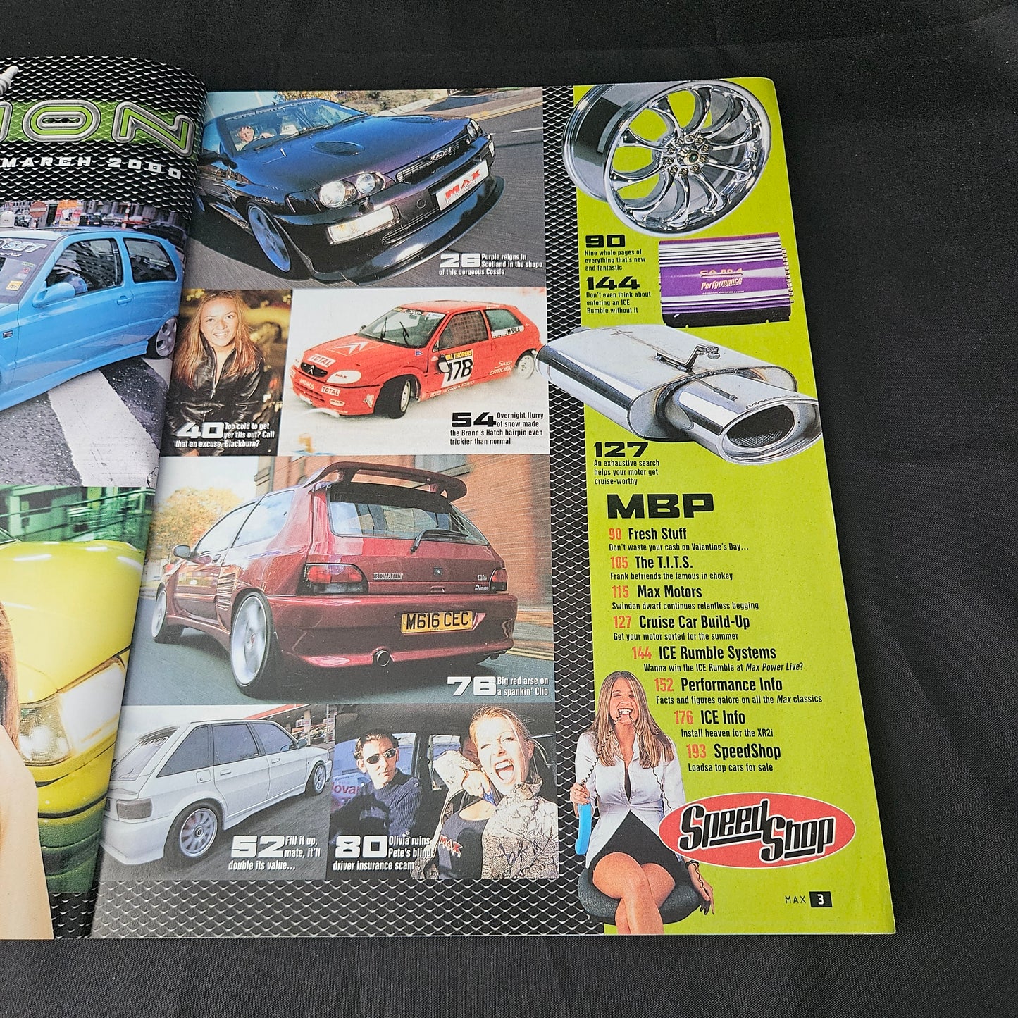 Max Power Magazine March 2000 (1403) Blue Job VW Golf Mk3 Dimma Clio 214mph Skyline