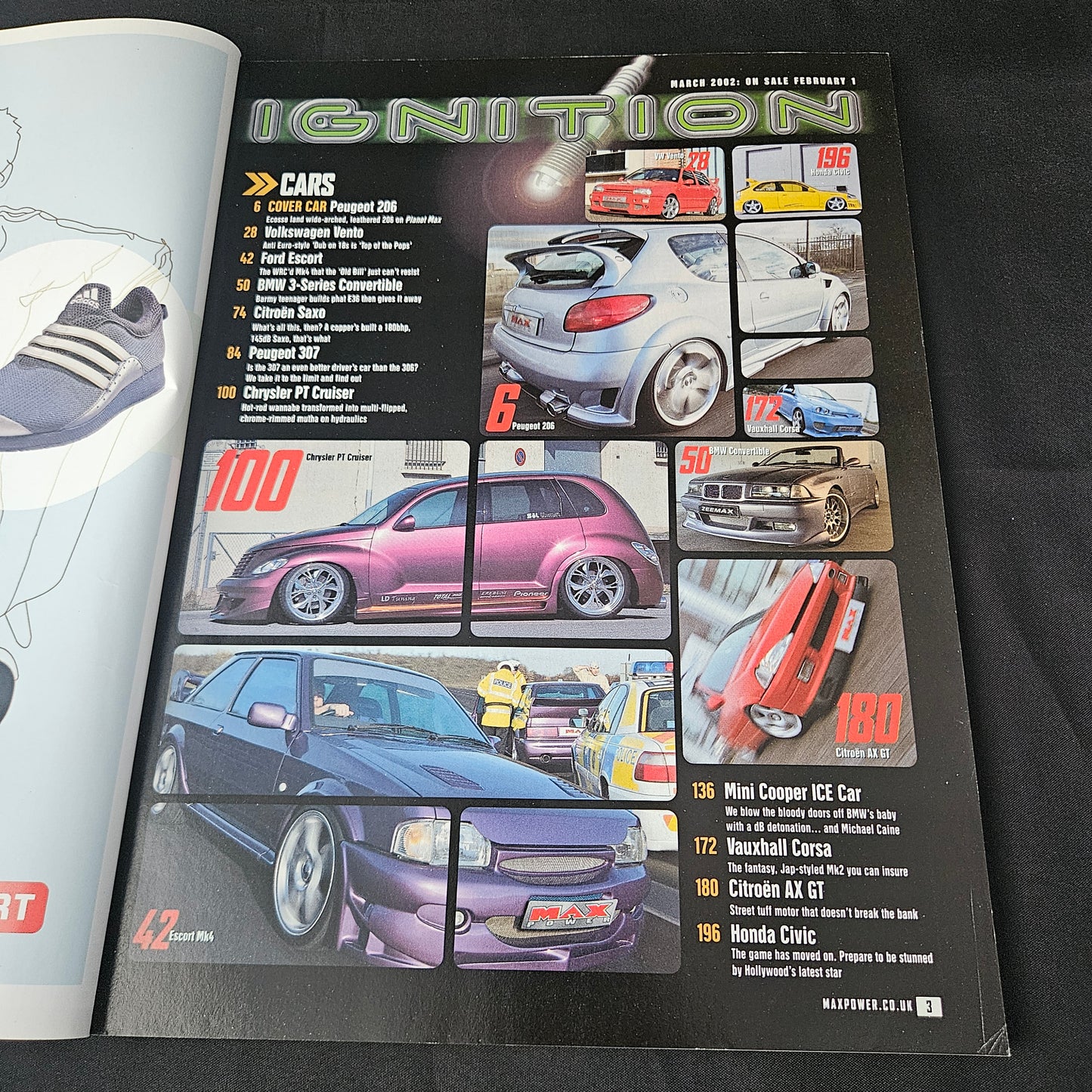 Max Power Magazine March 2002 (1404) Peugeot 206 Ebony Honda Civic Vauxhall Corsa