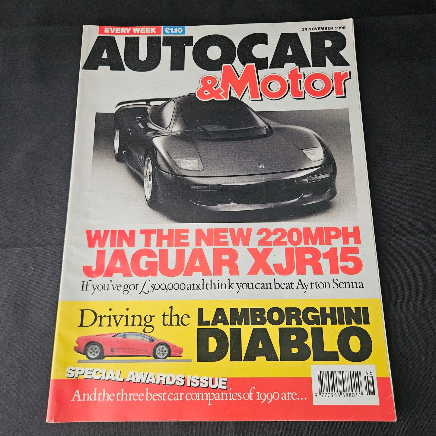 Autocar & Motor Magazine 14 November 1990 (1405) Jaguar XJR15 Lamborghini Diablo Volvo 960 NSX