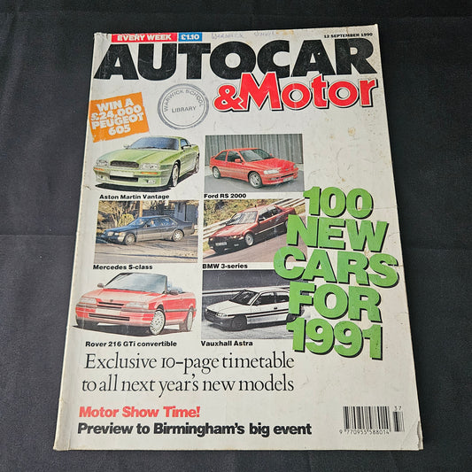 Autocar & Motor Magazine 12 September 1990 (1405) 100 New Cars 1991 Aston Martin Vantage BMW M5 Calibra