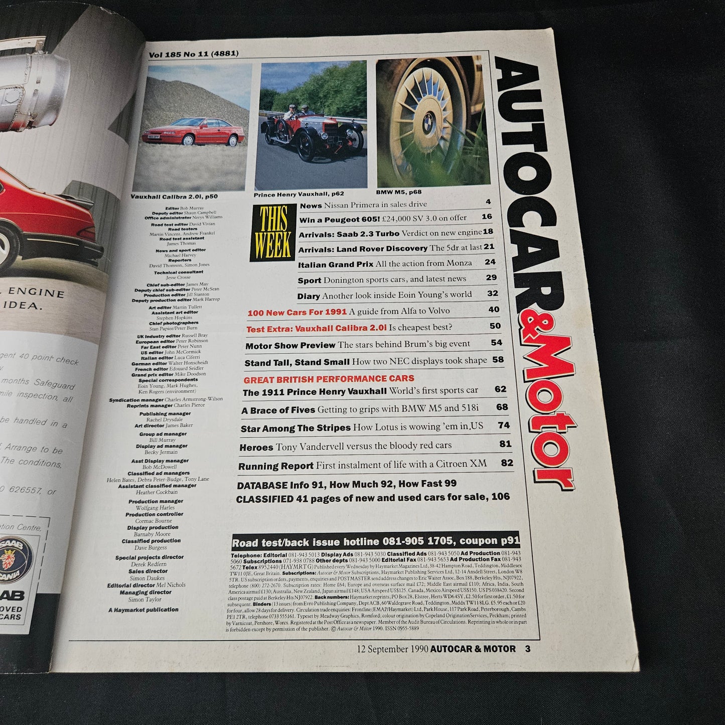 Autocar & Motor Magazine 12 September 1990 (1405) 100 New Cars 1991 Aston Martin Vantage BMW M5 Calibra