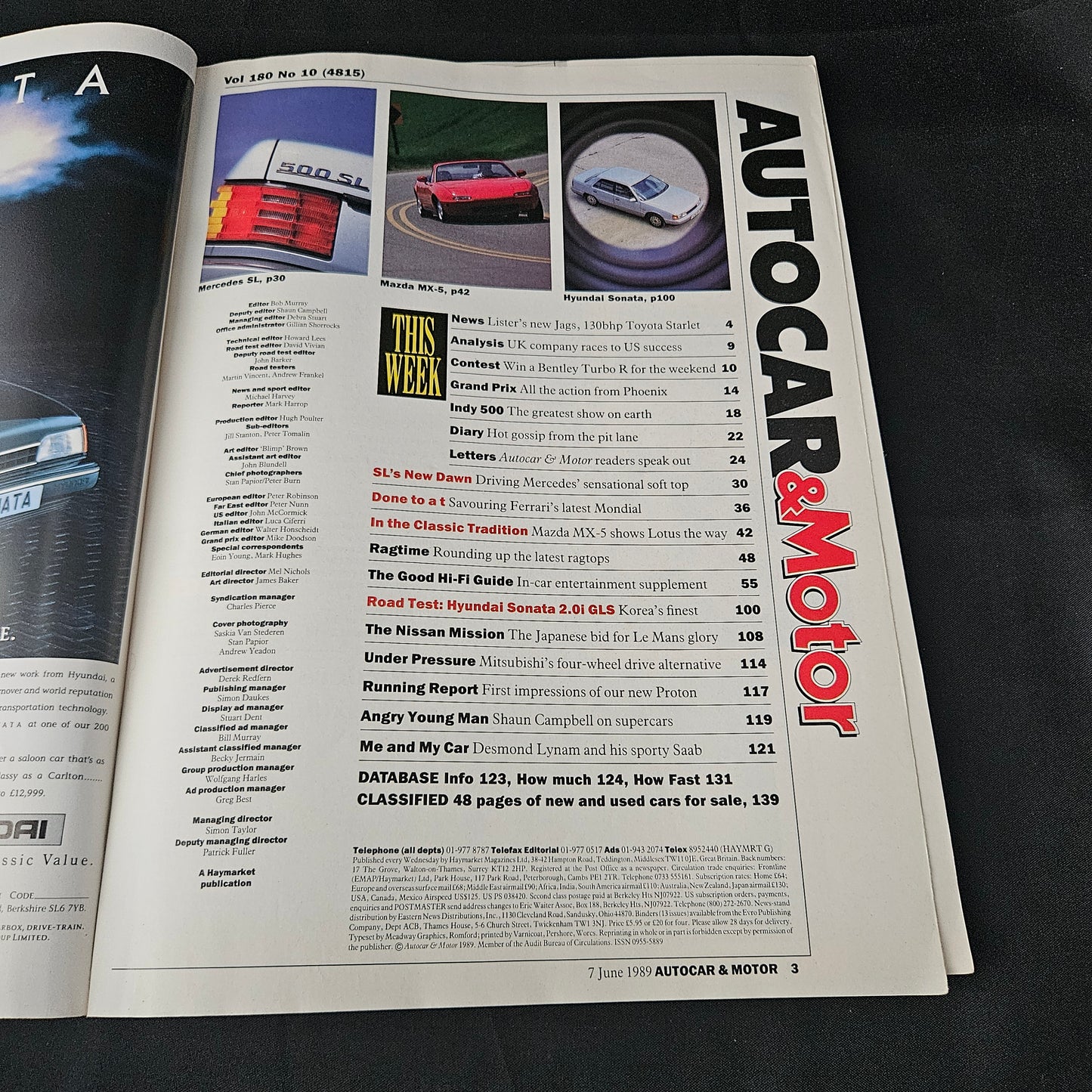 Autocar & Motor Magazine 7 June 1989 (1405) Mazda MX-5 Mercedes SL Ferrari Mondial Bentley Turbo