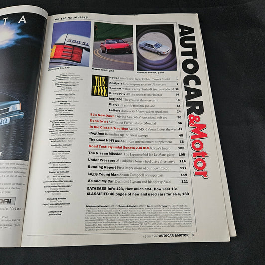 Autocar & Motor Magazine 7 June 1989 (1405) Mazda MX-5 Mercedes SL Ferrari Mondial Bentley Turbo