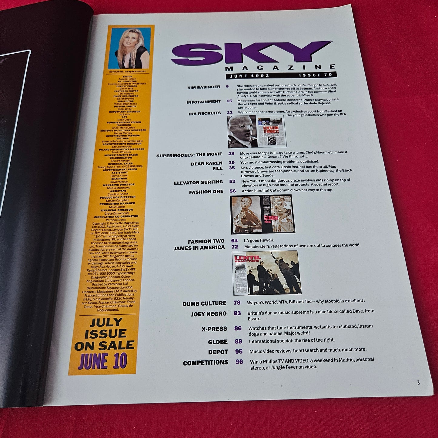 Sky Magazine June 1992 (1414) Kim Basinger Madonna Antonio Banderas Bojesse Christopher