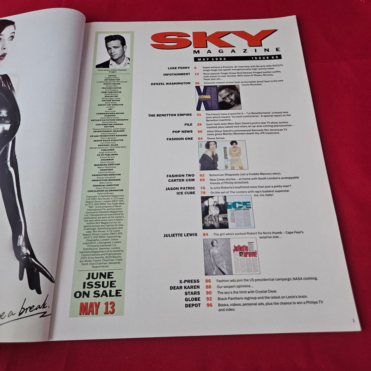 Sky Magazine May 1992 (1414) Luke Perry Denzel Washington Jason Patric Juliette Lewis