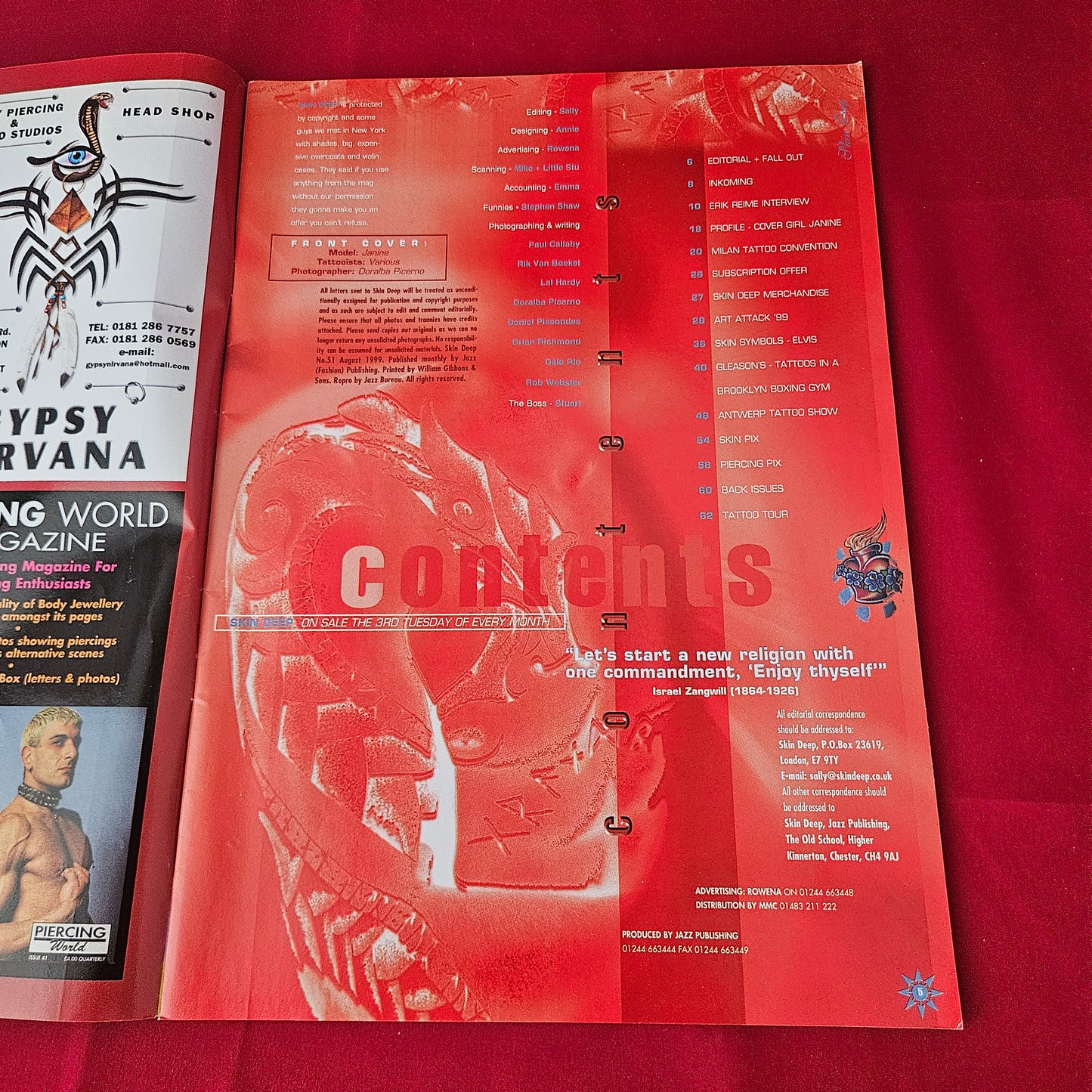 Skin Deep Tattoo Magazine August 1999 No 51 (1416) Danish Tattoos Erik Reime Skin Symbols Tattoo Art