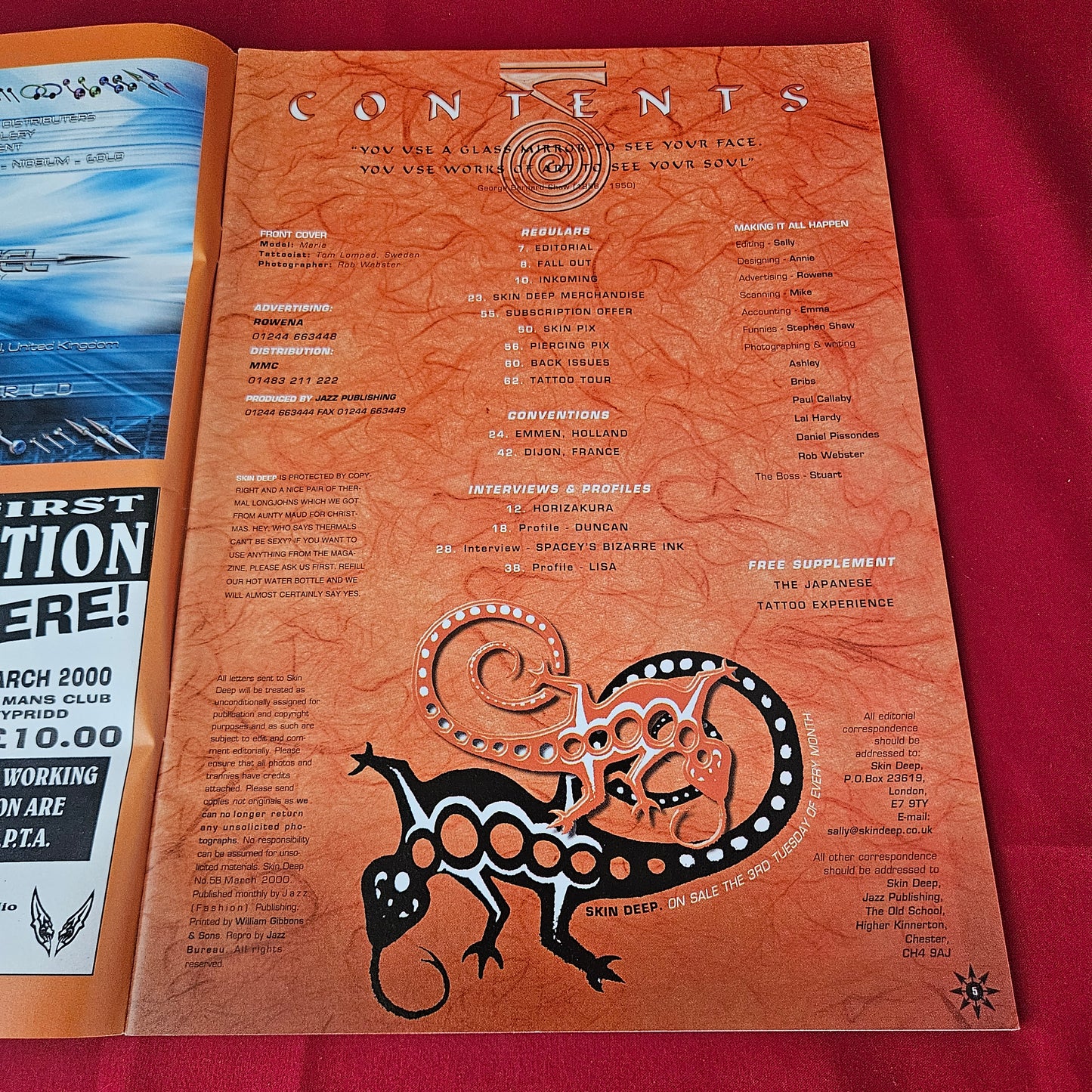 Skin Deep Tattoo Magazine March 2000 No 58 (1416) Japanese Horiyoshi III Spacey Max Horikazura