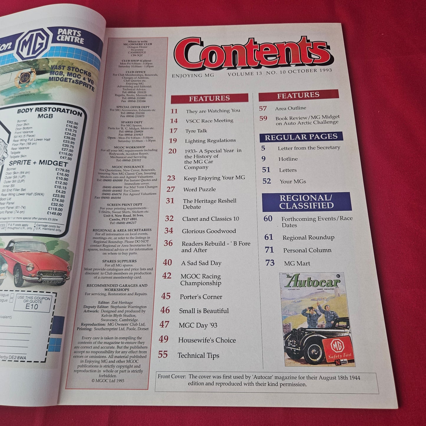 Enjoying MG Magazine October 1993 (1424) MG Midget MGC Day VSCC Goodwood MGOC