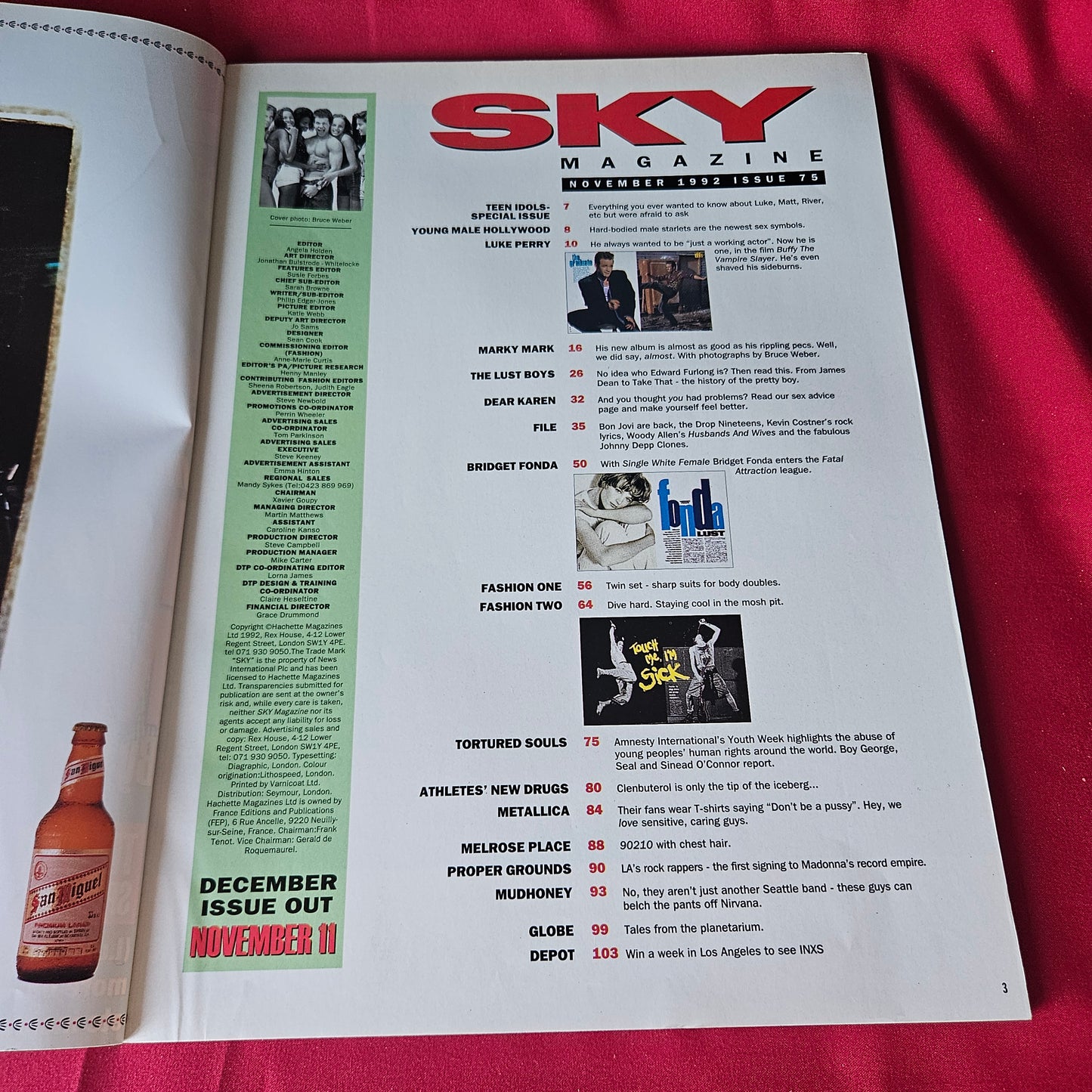 Sky Magazine November 1992 Marky Mark Bridget Fonda Luke Perry Metallica (1443)