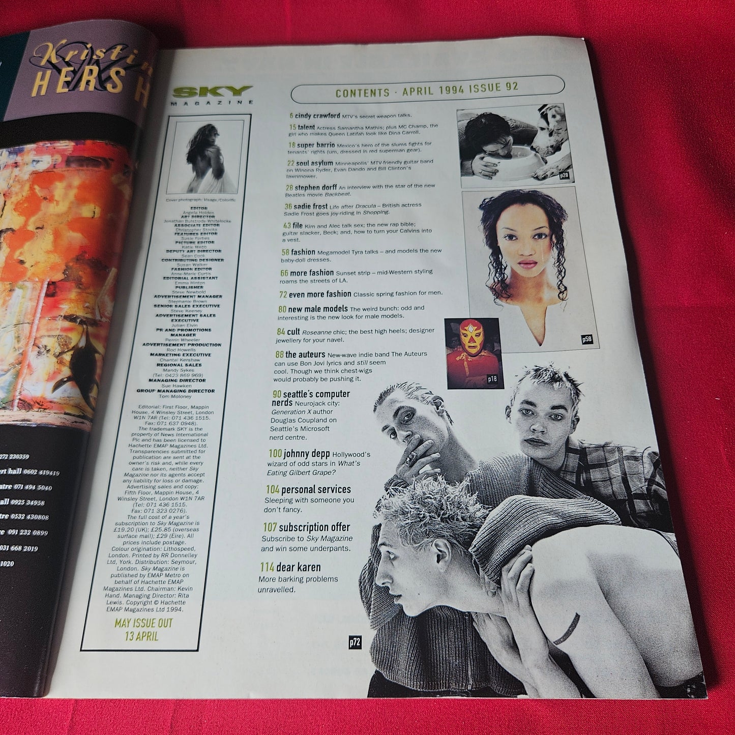 Sky Magazine April 1994 RARE Cindy Crawford Johnny Depp Sadie Frost SKU 1446