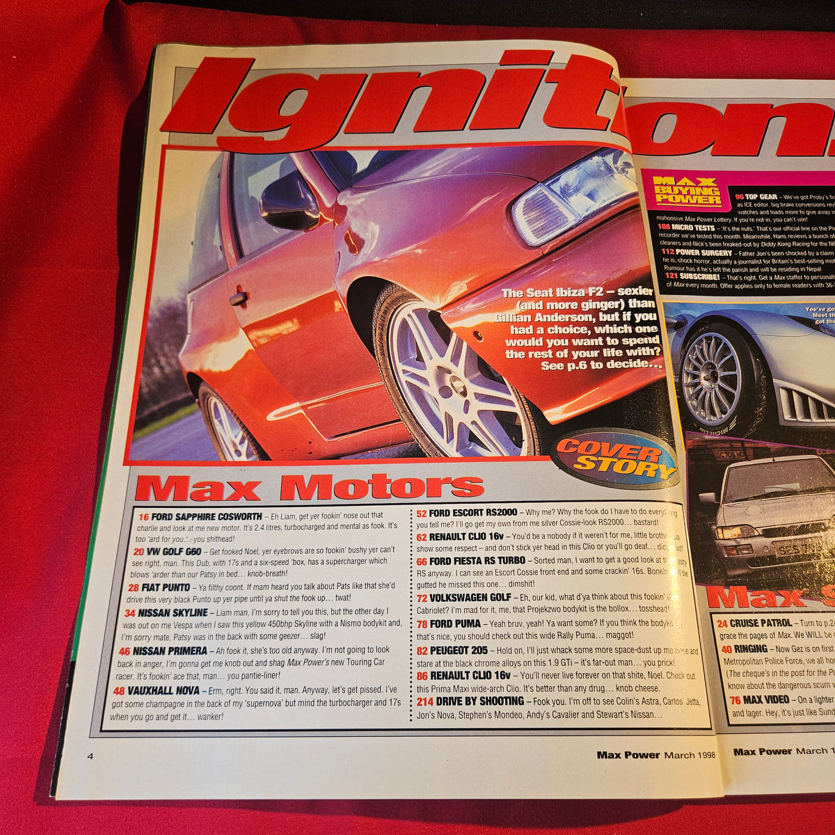 Max Power Magazine March 1998 Seat Ibiza F2 Cosworth Golf Skyline Peugeot 205 SKU 1520