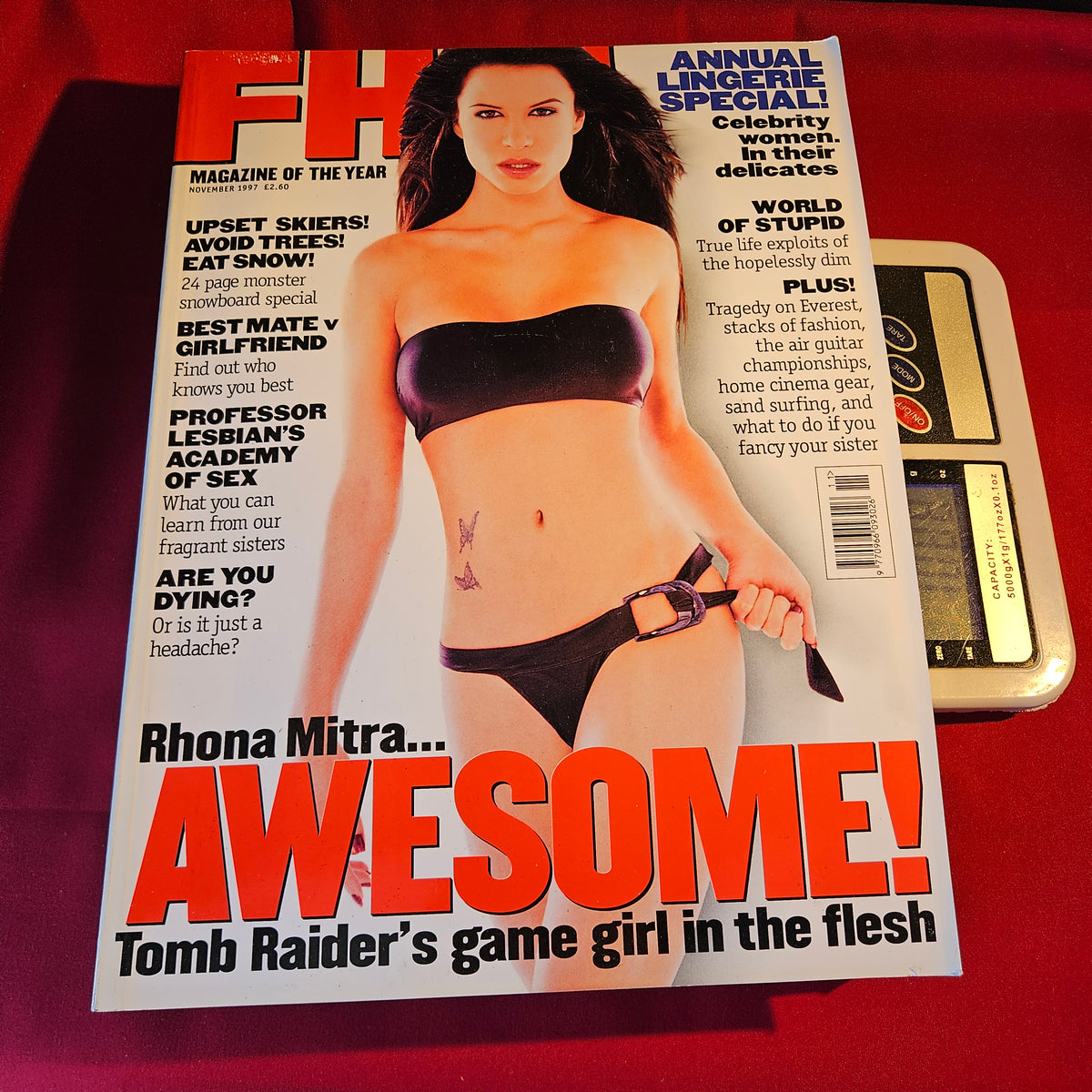 FHM Magazine November 1997 Rhona Mitra Tomb Raider Lara Croft Lingerie SKU 1532