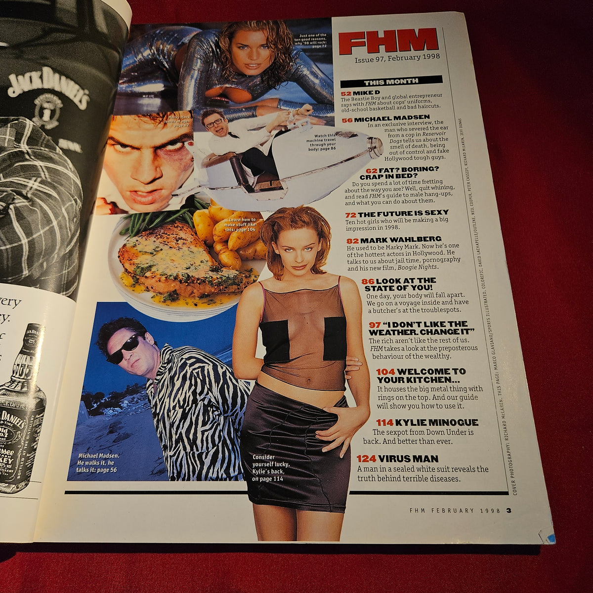 FHM Magazine February 1998 Kylie Minogue Mark Wahlberg Michael Madsen SKU 1558
