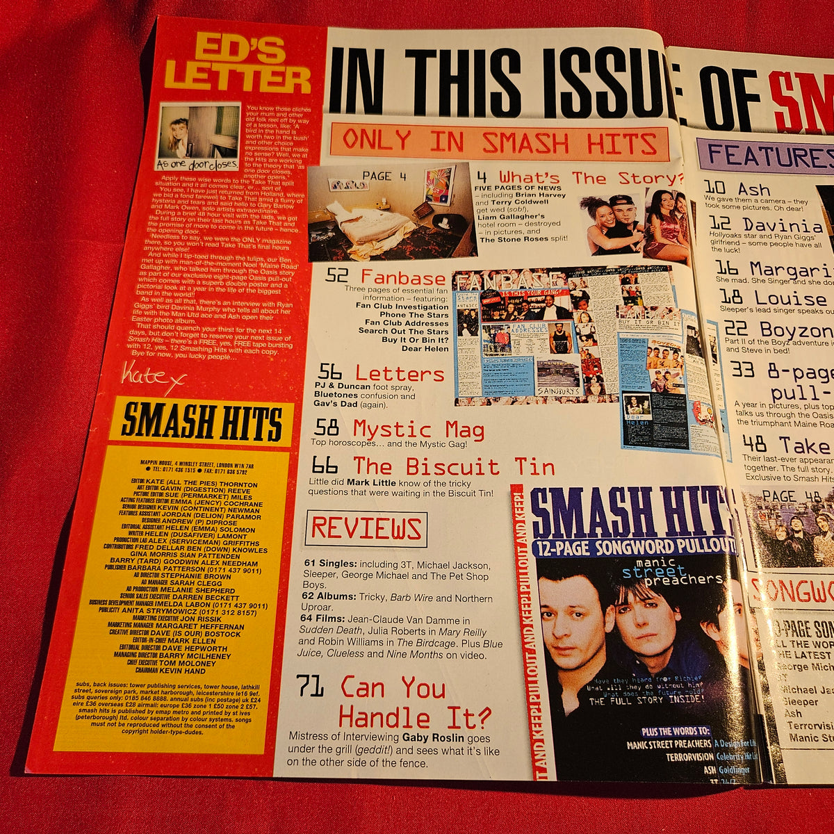 Smash Hits Magazine 24 April-7 May 1996 Oasis Take That Noel Gallagher SKU 1570